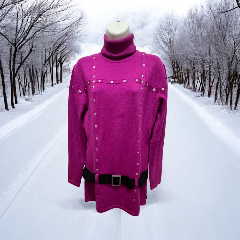 Obermeyer vintage Y2K Magenta Knit turtleneck Sweater size large